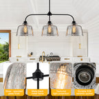 39 in. 3-Light Modern Matte Black Linear Chandelier with Textured Glass Shades for Kitchen Island