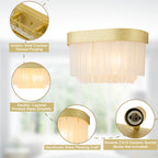 14.37 in. 2-Light Modern Gold Metal Wall Sconce with Frosted Glass Shades