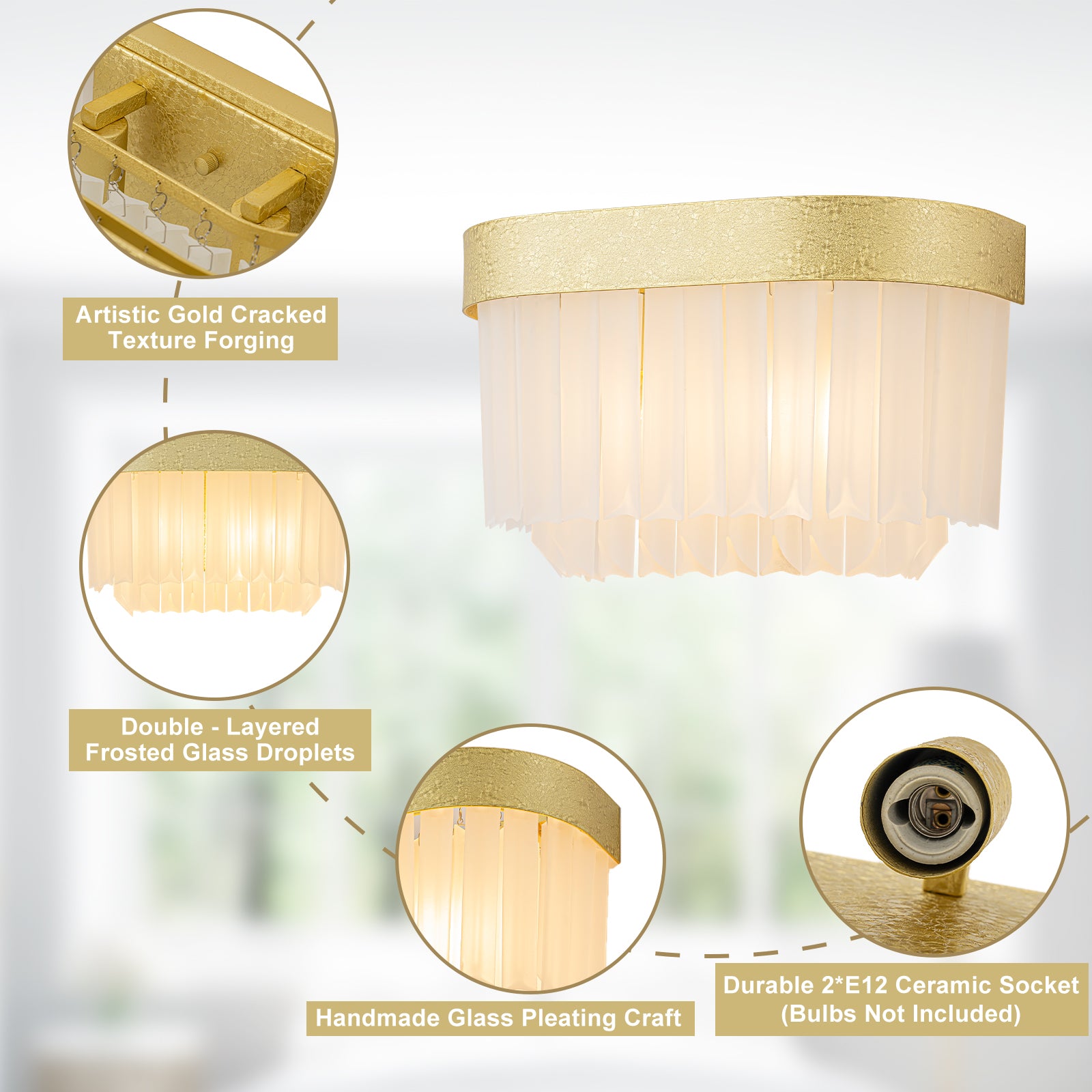 14.37 in. 2-Light Modern Gold Metal Wall Sconce with Frosted Glass Shades