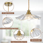 11.02 in. 1-Light Modern Pink Hanging Pendant Light with Flower Shaped Glass Shade for Bedroom, Kitchen Island