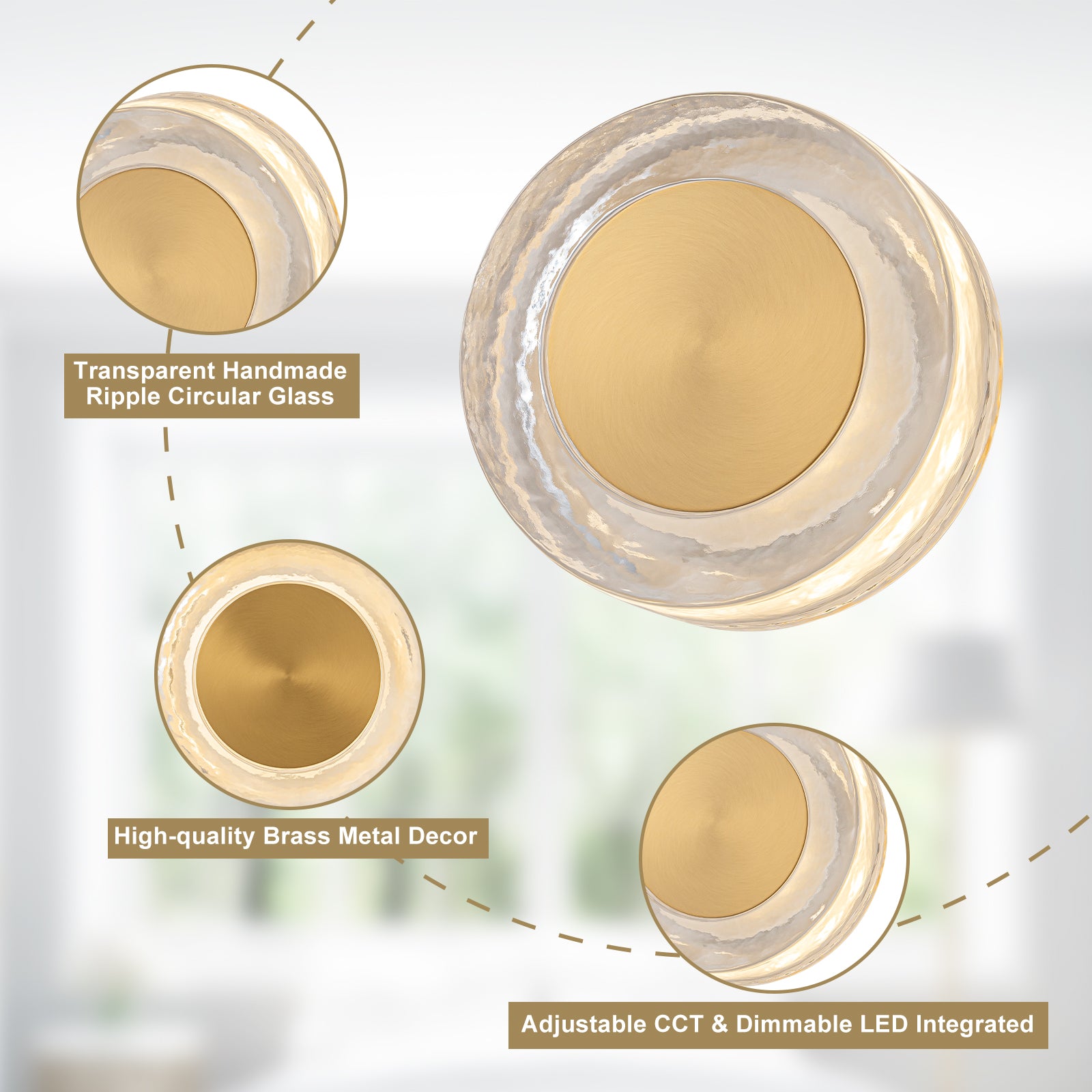 7.48 in. Modern Brass Round Dimmable Integrated LED Wall Sconce Clear Glass Bathroom Vanity Light