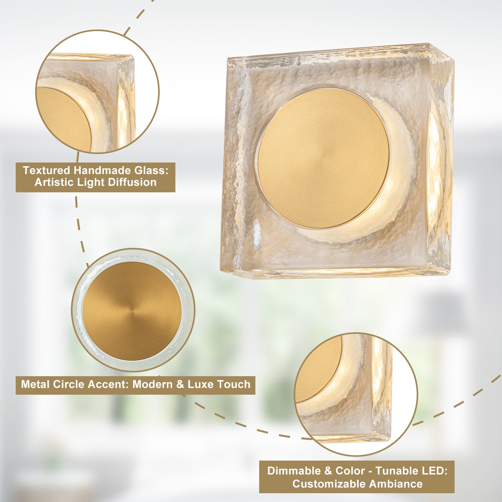 7.48 in. Modern Brass Square Dimmable Integrated LED Wall Sconce Clear Glass Bathroom Vanity Light