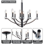 41 in. 8-Light Matte Black Traditional Candlestick Chandelier Modern Linear Candle Pendant Light
