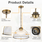 1-Light Industrial Brass Metal Dome Pendant Light with Clear Glass Shade for Kitchen Island, Dining Room