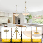 19.69 in. 4-Light Modern Farmhouse Gold Metal Bowl Island Pendant Light with White Glass Shade for Kitchen