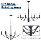 41 in. 8-Light Matte Black Traditional Candlestick Chandelier Modern Linear Candle Pendant Light