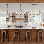 25 in. 6-Light Rustic Industrial Linear Coffee Brown Metal Pendant Light Chandelier with Marble Shades