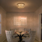 14.17 in. 20-Watt Modern Small Chrome Drum Integrated LED Flush Mount Ceiling Light with Beaded Crystal Shade