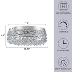 14.17 in. 20-Watt Modern Small Chrome Drum Integrated LED Flush Mount Ceiling Light with Beaded Crystal Shade