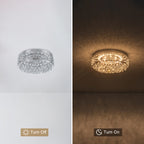 14.17 in. 20-Watt Modern Small Chrome Drum Integrated LED Flush Mount Ceiling Light with Beaded Crystal Shade