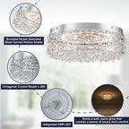 14.17 in. 20-Watt Modern Small Chrome Drum Integrated LED Flush Mount Ceiling Light with Beaded Crystal Shade