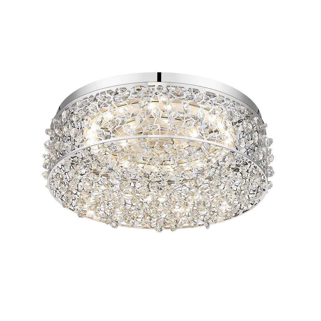 14.17 in. 20-Watt Modern Small Chrome Drum Integrated LED Flush Mount Ceiling Light with Beaded Crystal Shade