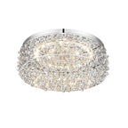 14.17 in. 20-Watt Modern Small Chrome Drum Integrated LED Flush Mount Ceiling Light with Beaded Crystal Shade
