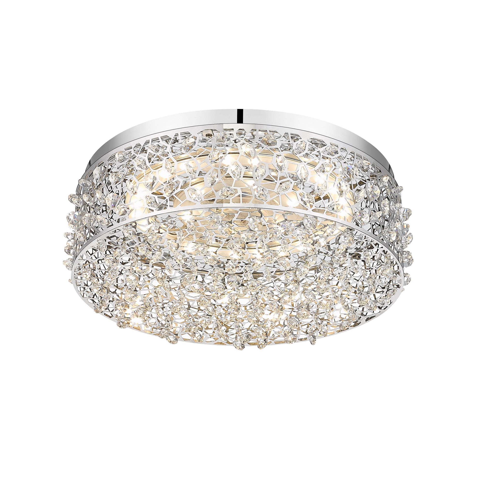 14.17 in. 20-Watt Modern Small Chrome Drum Integrated LED Flush Mount Ceiling Light with Beaded Crystal Shade