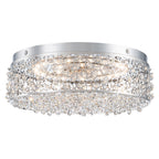 14.17 in. 20-Watt Modern Small Chrome Drum Integrated LED Flush Mount Ceiling Light with Beaded Crystal Shade