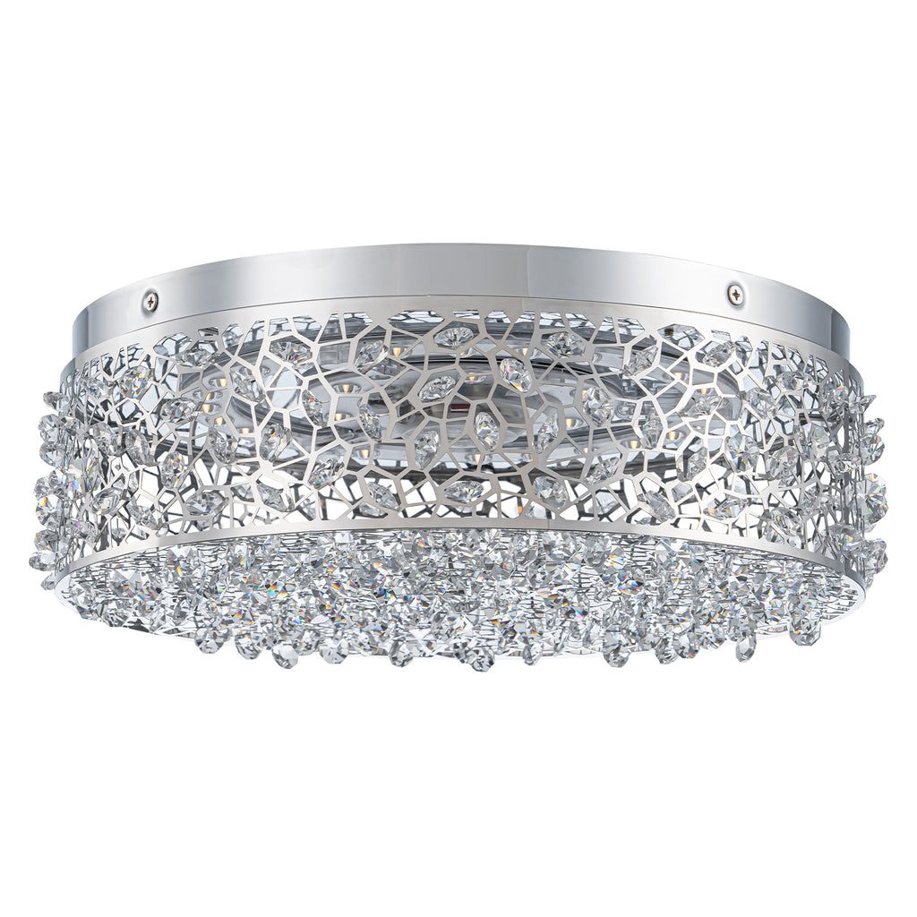 14.17 in. 20-Watt Modern Small Chrome Drum Integrated LED Flush Mount Ceiling Light with Beaded Crystal Shade