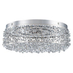 14.17 in. 20-Watt Modern Small Chrome Drum Integrated LED Flush Mount Ceiling Light with Beaded Crystal Shade