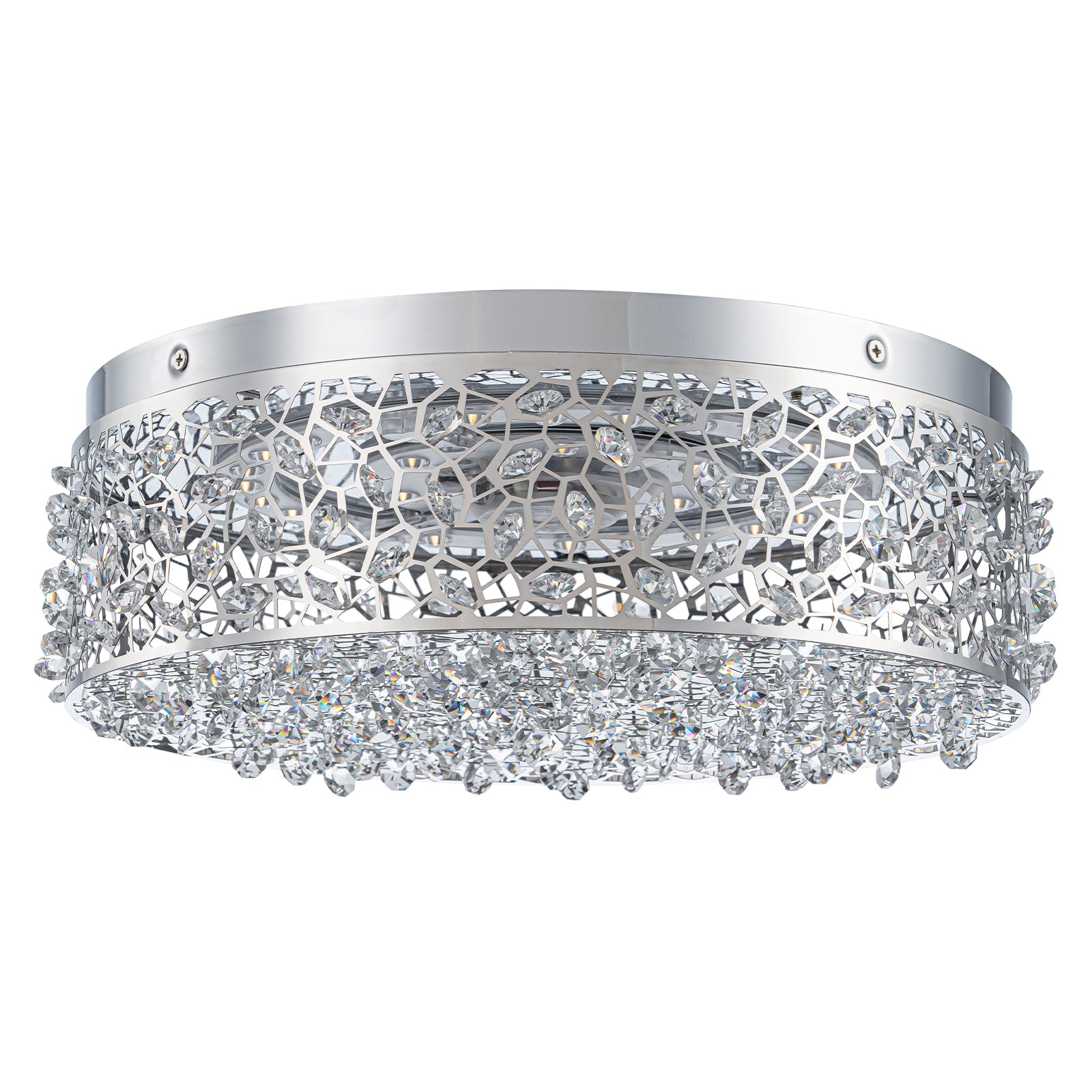 14.17 in. 20-Watt Modern Small Chrome Drum Integrated LED Flush Mount Ceiling Light with Beaded Crystal Shade