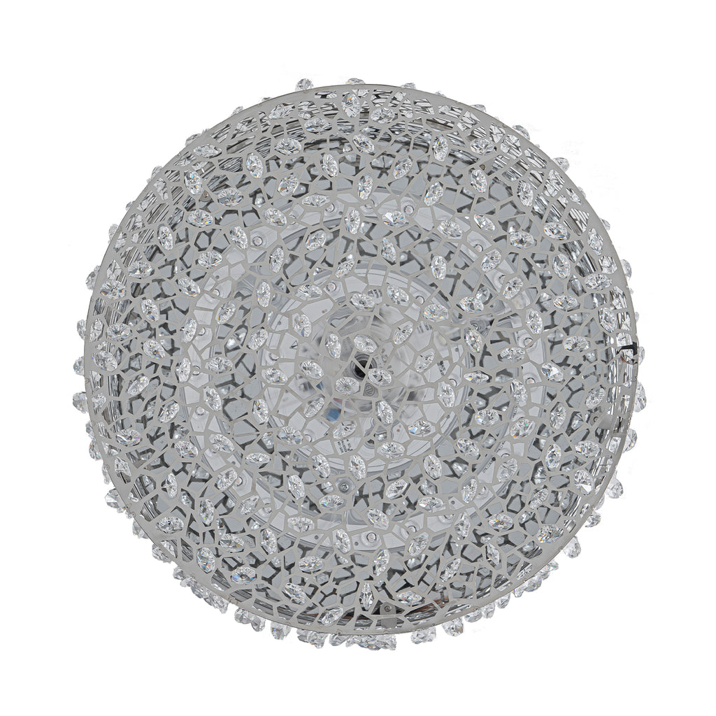 14.17 in. 20-Watt Modern Small Chrome Drum Integrated LED Flush Mount Ceiling Light with Beaded Crystal Shade