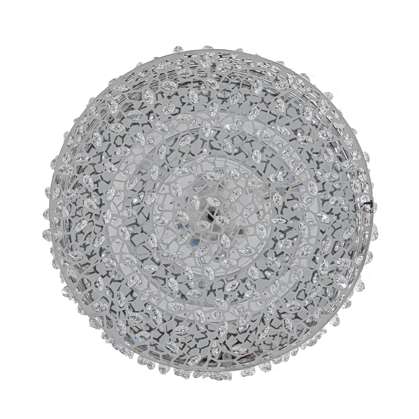 14.17 in. 20-Watt Modern Small Chrome Drum Integrated LED Flush Mount Ceiling Light with Beaded Crystal Shade