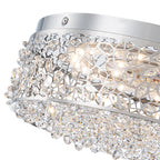 14.17 in. 20-Watt Modern Small Chrome Drum Integrated LED Flush Mount Ceiling Light with Beaded Crystal Shade
