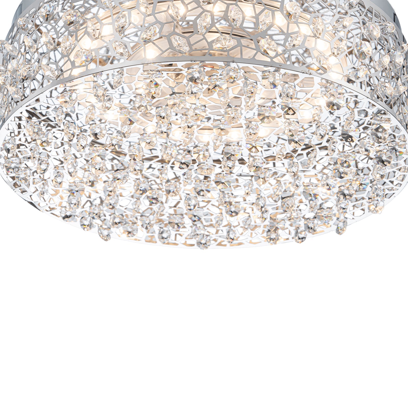14.17 in. 20-Watt Modern Small Chrome Drum Integrated LED Flush Mount Ceiling Light with Beaded Crystal Shade