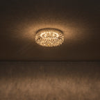 14.17 in. 20-Watt Modern Small Chrome Drum Integrated LED Flush Mount Ceiling Light with Beaded Crystal Shade