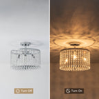 13.8 in. 3-Light Modern Small Chrome Drum Semi-Flush Mount Ceiling Light with Beaded Crystal Shade for Kitchen