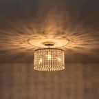 13.8 in. 3-Light Modern Small Chrome Drum Semi-Flush Mount Ceiling Light with Beaded Crystal Shade for Kitchen