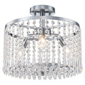 13.8 in. 3-Light Modern Small Chrome Drum Semi-Flush Mount Ceiling Light with Beaded Crystal Shade for Kitchen
