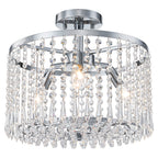 13.8 in. 3-Light Modern Small Chrome Drum Semi-Flush Mount Ceiling Light with Beaded Crystal Shade for Kitchen