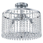 13.8 in. 3-Light Modern Small Chrome Drum Semi-Flush Mount Ceiling Light with Beaded Crystal Shade for Kitchen
