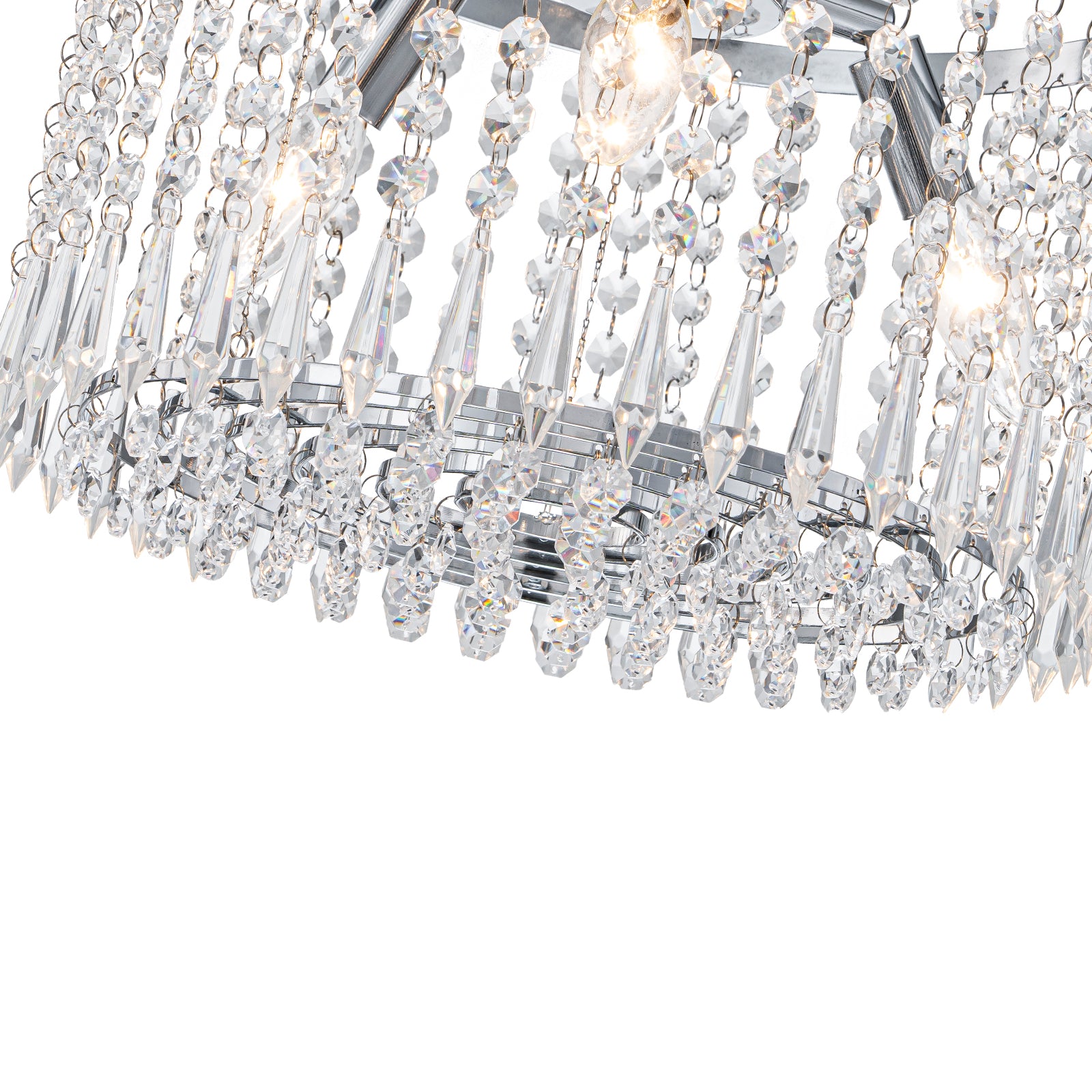 13.8 in. 3-Light Modern Small Chrome Drum Semi-Flush Mount Ceiling Light with Beaded Crystal Shade for Kitchen