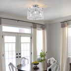 13.8 in. 3-Light Modern Small Chrome Drum Semi-Flush Mount Ceiling Light with Beaded Crystal Shade for Kitchen