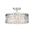 13.78 in. 1-Light Modern Small Chrome Drum Dimmable LED Semi-Flush Mount Ceiling Light with Beaded Crystal Shade