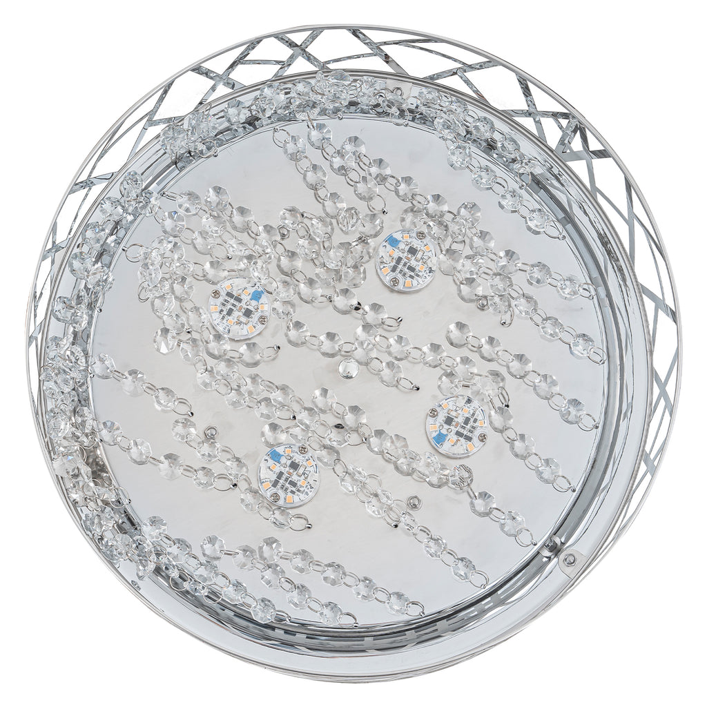 13.78 in. 1-Light Modern Small Chrome Drum Dimmable LED Semi-Flush Mount Ceiling Light with Beaded Crystal Shade