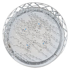 13.78 in. 1-Light Modern Small Chrome Drum Dimmable LED Semi-Flush Mount Ceiling Light with Beaded Crystal Shade