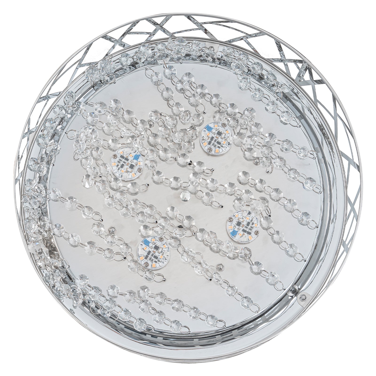 13.78 in. 1-Light Modern Small Chrome Drum Dimmable LED Semi-Flush Mount Ceiling Light with Beaded Crystal Shade