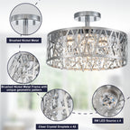 13.78 in. 1-Light Modern Small Chrome Drum Dimmable LED Semi-Flush Mount Ceiling Light with Beaded Crystal Shade