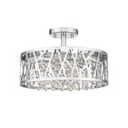 13.78 in. 1-Light Modern Small Chrome Drum Dimmable LED Semi-Flush Mount Ceiling Light with Beaded Crystal Shade