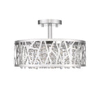 13.78 in. 1-Light Modern Small Chrome Drum Dimmable LED Semi-Flush Mount Ceiling Light with Beaded Crystal Shade
