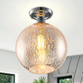 10 in. 1-Light Mini Chrome Transitional Round Flush Mount Ceiling Light with Globe Crackle Glass Shade for Hallway