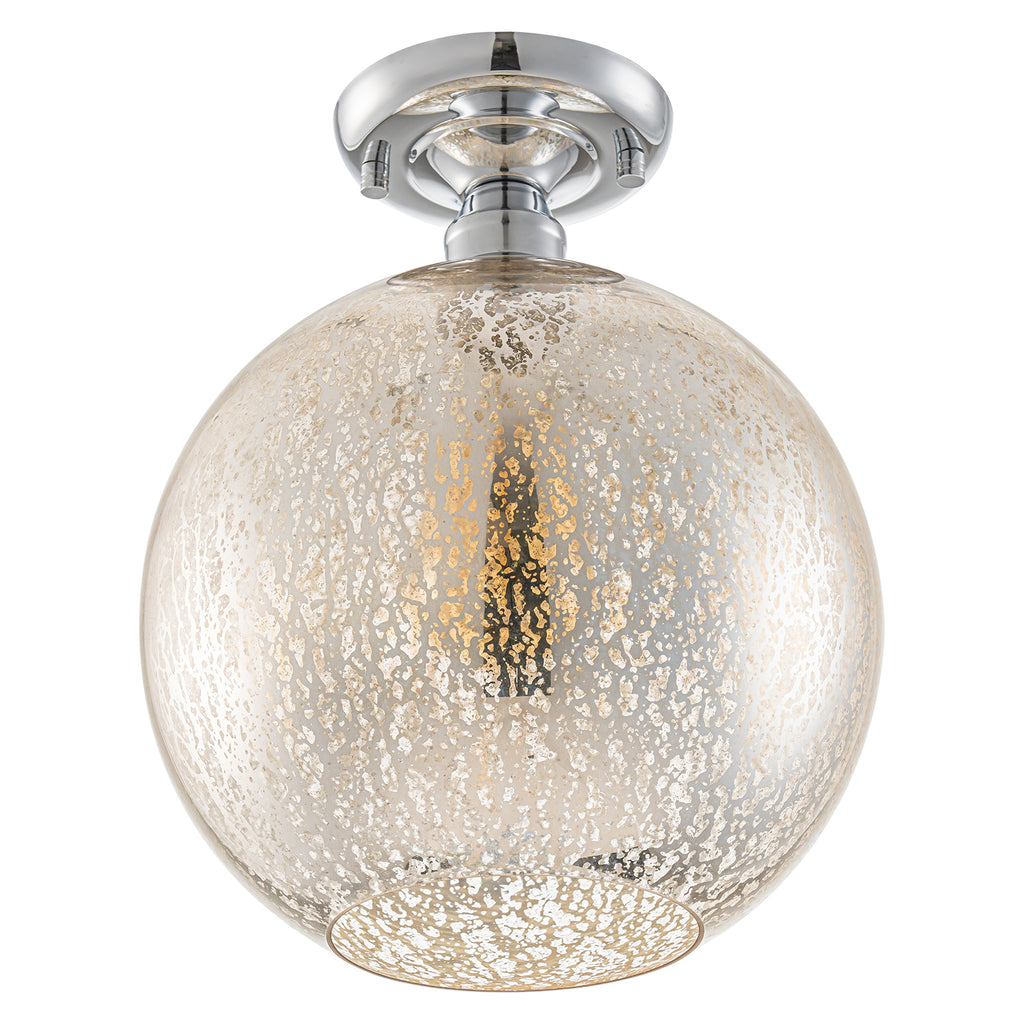 10 in. 1-Light Mini Chrome Transitional Round Flush Mount Ceiling Light with Globe Crackle Glass Shade for Hallway