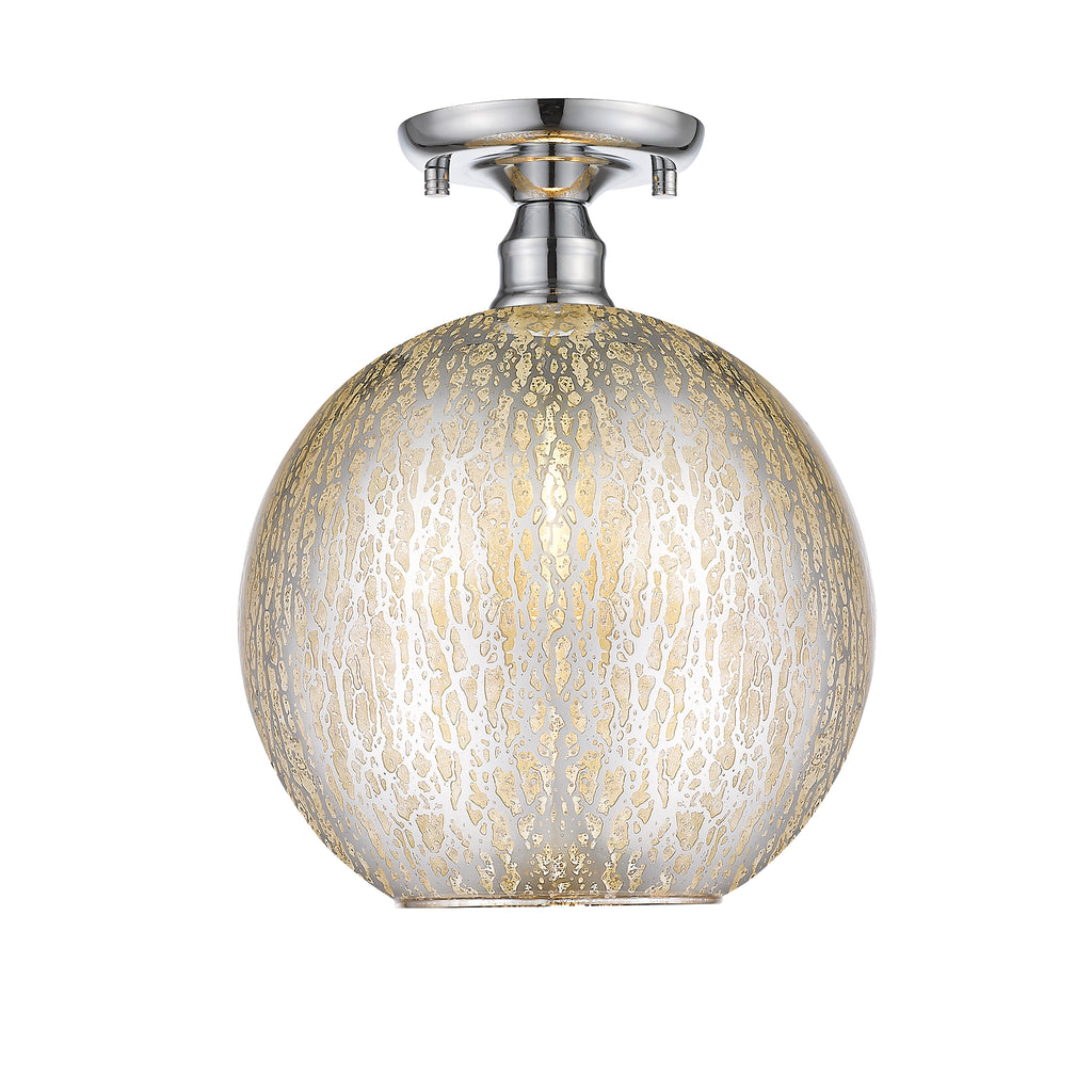 10 in. 1-Light Mini Chrome Transitional Round Flush Mount Ceiling Light with Globe Crackle Glass Shade for Hallway