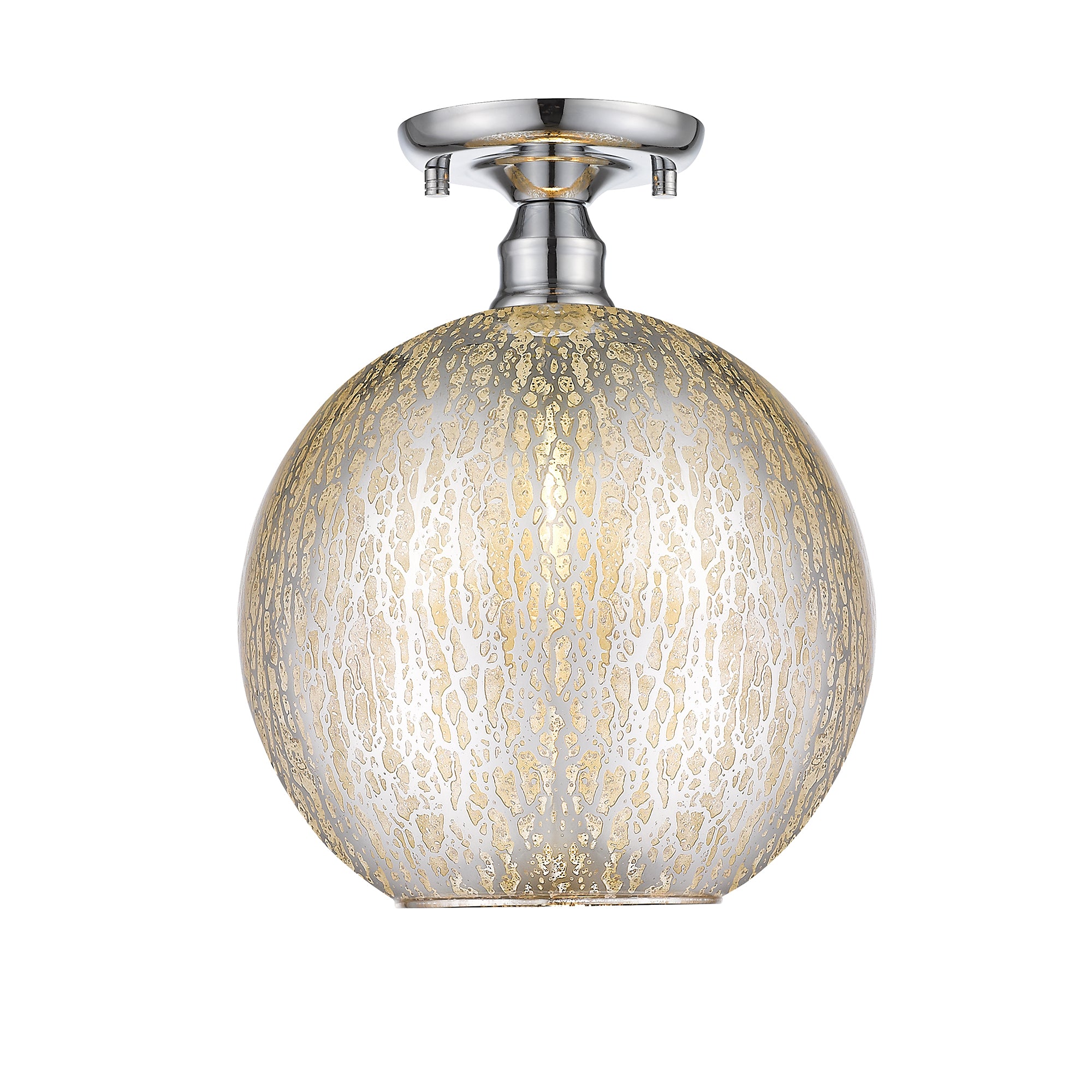10 in. 1-Light Mini Chrome Transitional Round Flush Mount Ceiling Light with Globe Crackle Glass Shade for Hallway