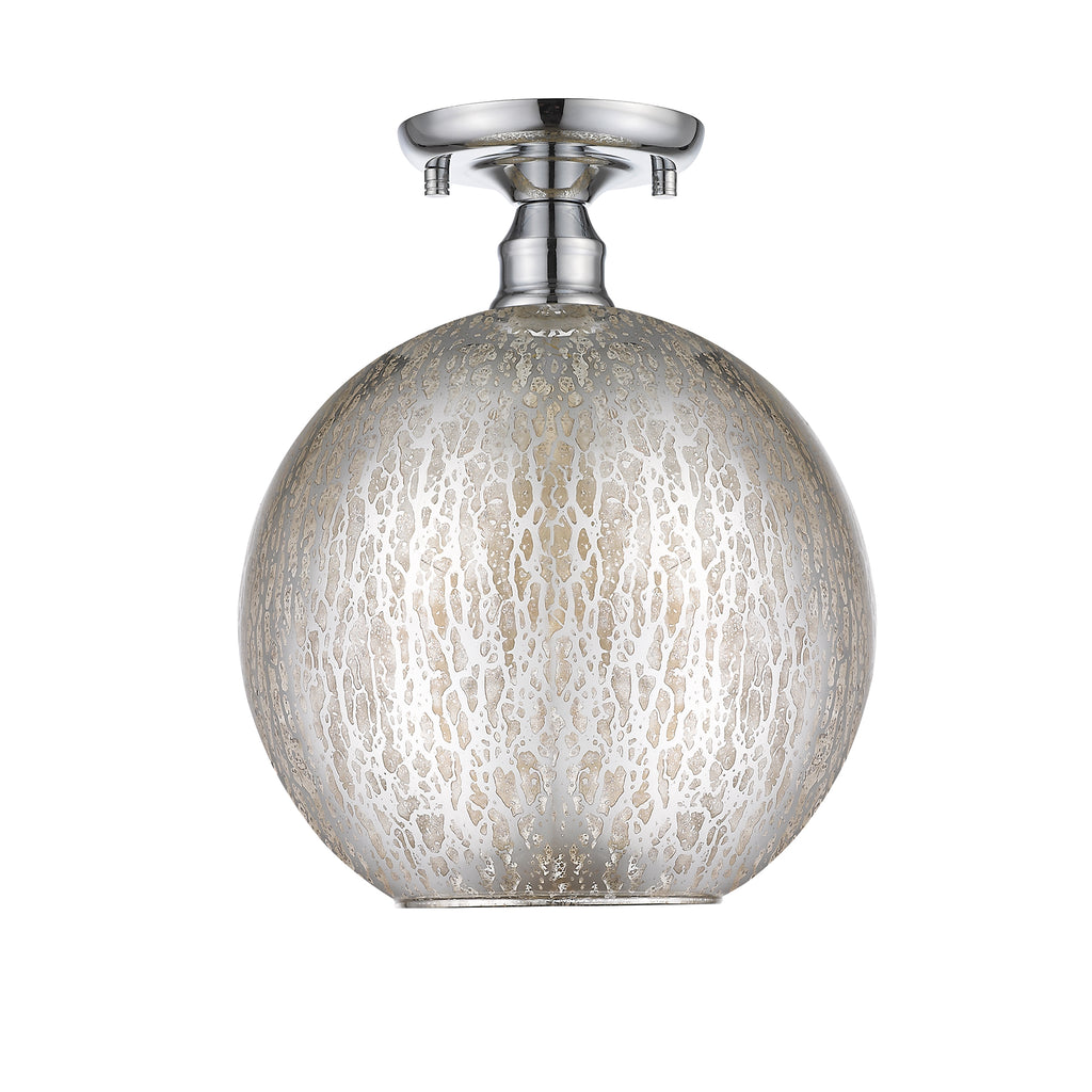 10 in. 1-Light Mini Chrome Transitional Round Flush Mount Ceiling Light with Globe Crackle Glass Shade for Hallway
