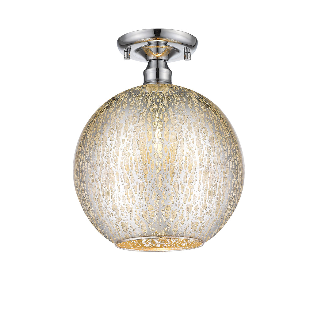 10 in. 1-Light Mini Chrome Transitional Round Flush Mount Ceiling Light with Globe Crackle Glass Shade for Hallway
