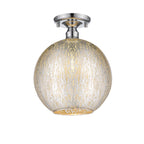 10 in. 1-Light Mini Chrome Transitional Round Flush Mount Ceiling Light with Globe Crackle Glass Shade for Hallway