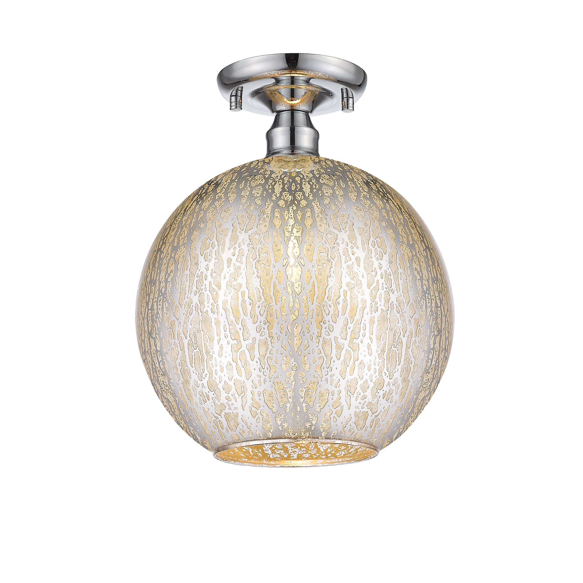 10 in. 1-Light Mini Chrome Transitional Round Flush Mount Ceiling Light with Globe Crackle Glass Shade for Hallway
