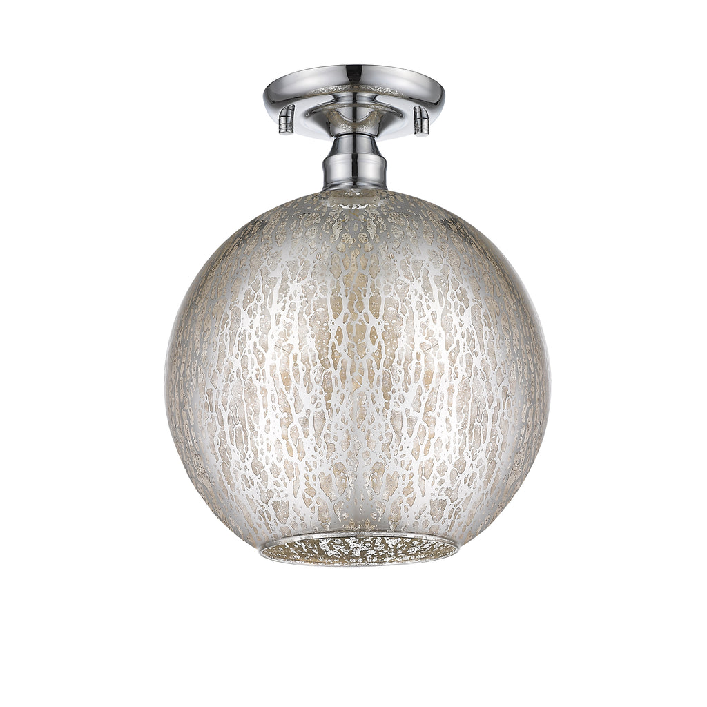 10 in. 1-Light Mini Chrome Transitional Round Flush Mount Ceiling Light with Globe Crackle Glass Shade for Hallway